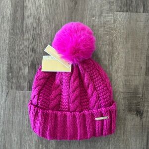 NWT Women’s Michael Kors Cable Knit Cuffed Pom Pom Winter Beanie OS